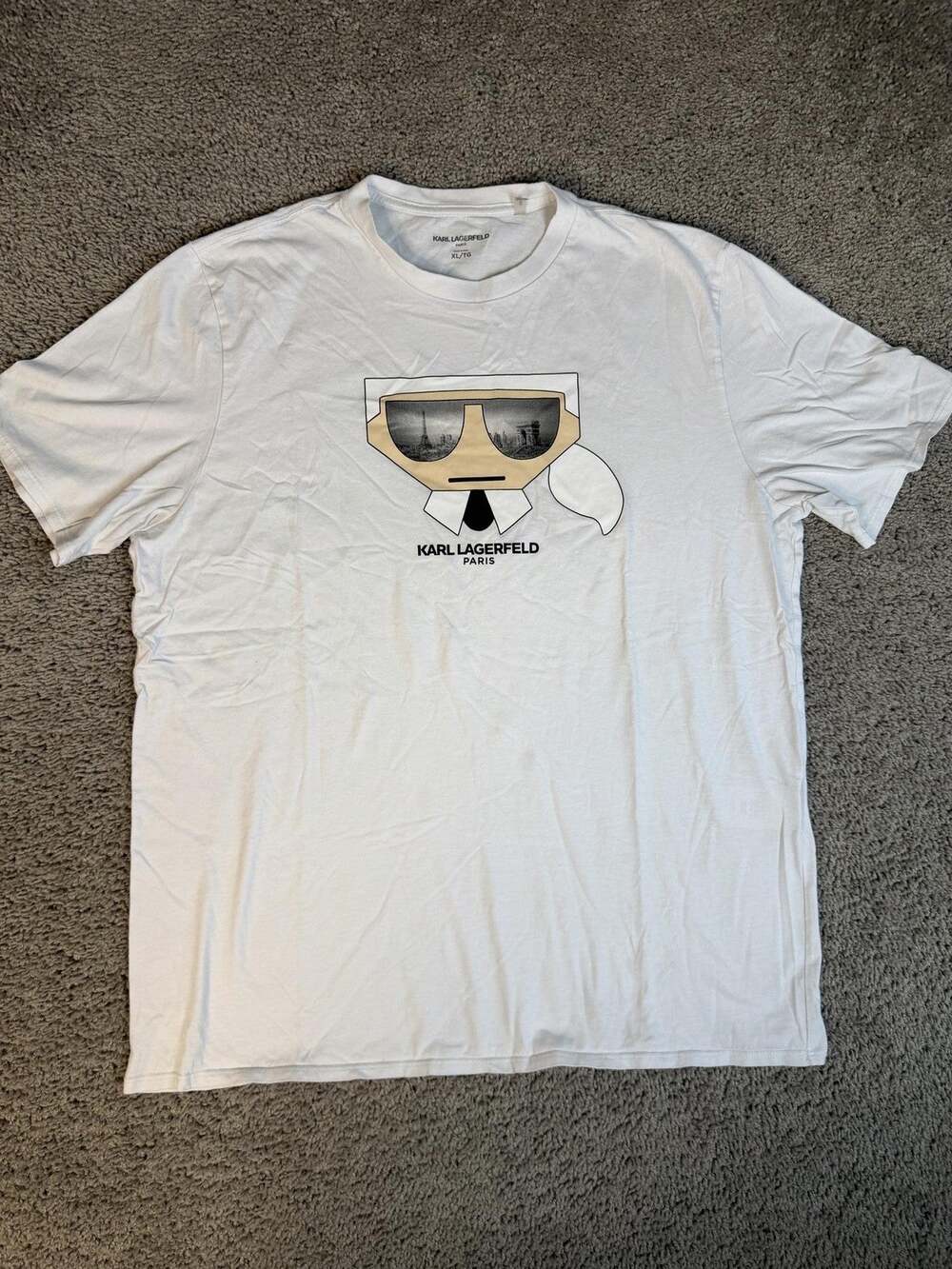 Karl Lagerfeld Shirt Mens XL White Karl Glasses Paris Rome Short Sleeve
